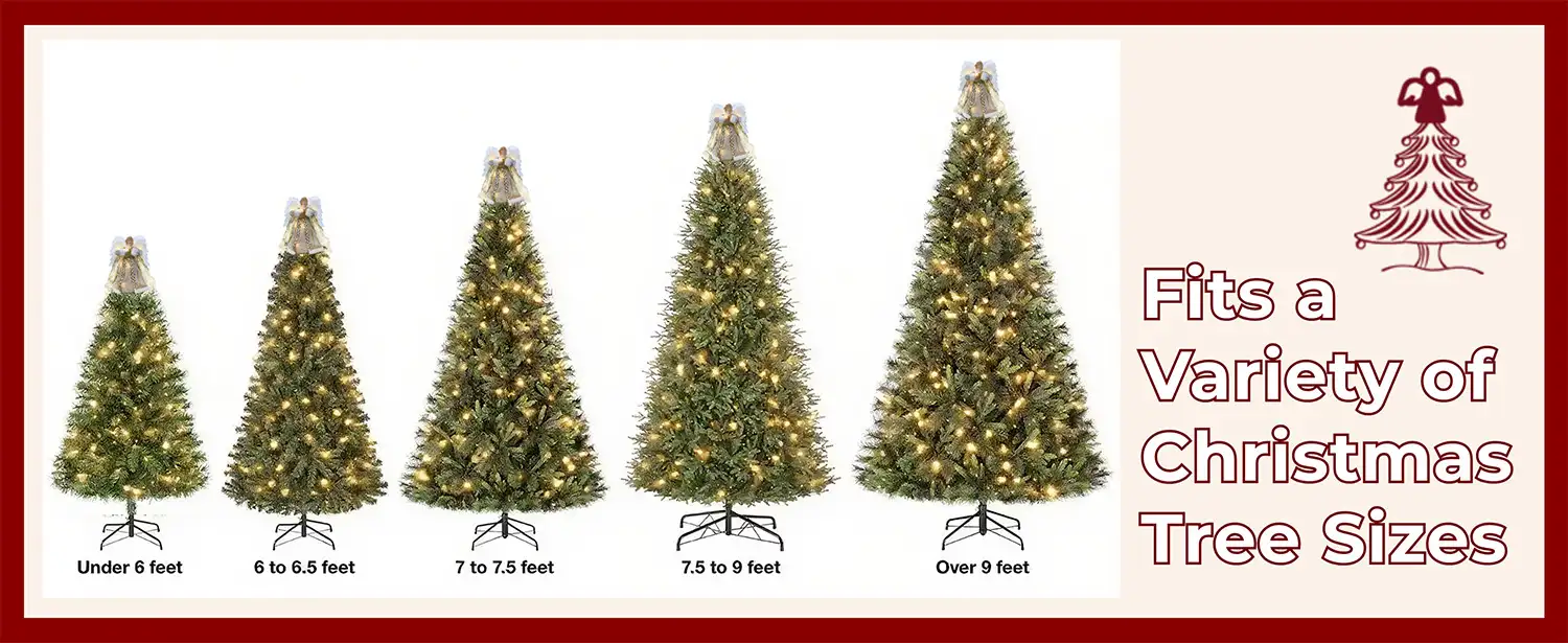 This angel fits a variety of Christmas tree sizes