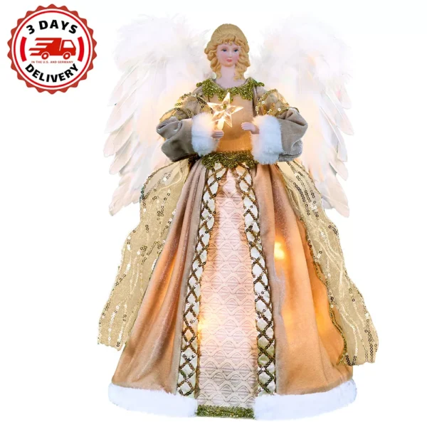 The 16inch gold angel tree topper's delivery time is 3 days to the US and Germany