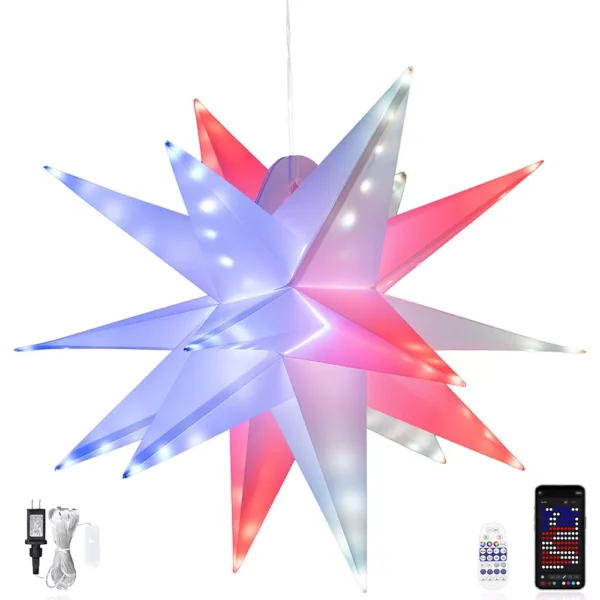 The large Moravian star tree topper is color changed