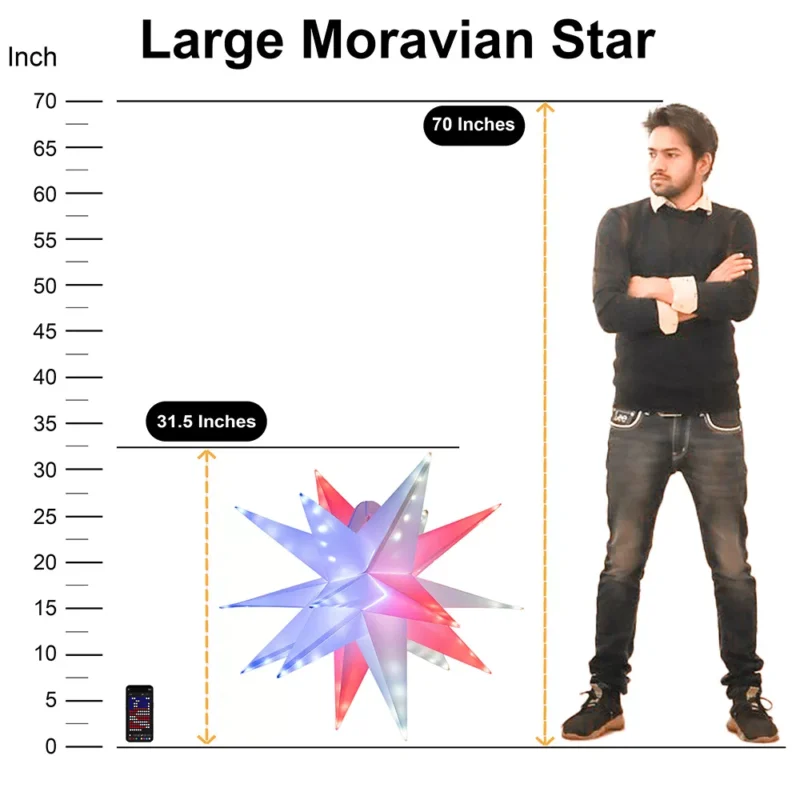 The size of the Moravian star tree topper is 31.5 inches