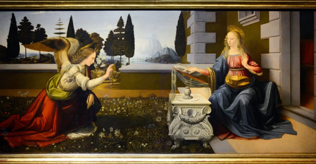 This is the Annunciation by Leonardo da Vinci's