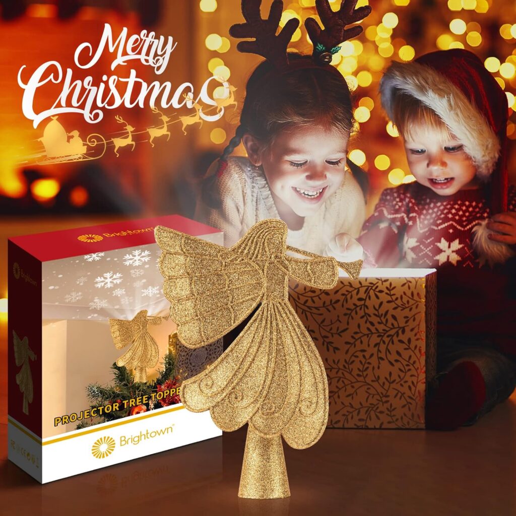 10.4″ Gold Snowflake Projector Tree Topper with Rotating Light