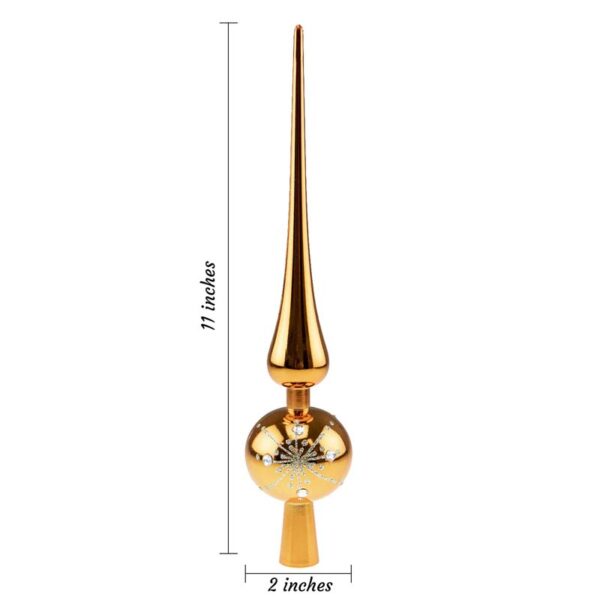The height of gold finial tree topper is 11 inches