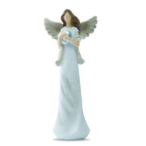 There ia a guardian angel statue on a white background