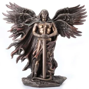The front of vintage bronze seraphim guardian angel statue