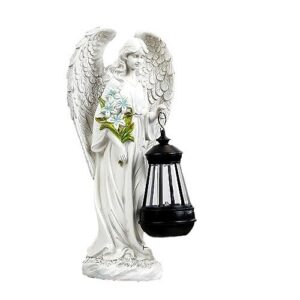 There is a resin garden praying angel statue is on the white background