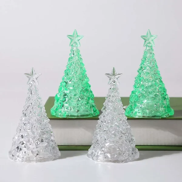 Two white and two green Crystal Christmas tree night light tabletop color-changing decoration