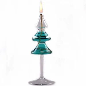The glass Christmas tree candle holder clear kerosene oil lamp on a white background