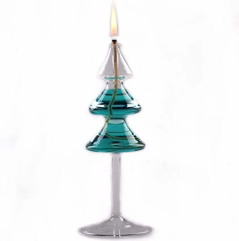 The glass Christmas tree candle holder clear kerosene oil lamp on a white background