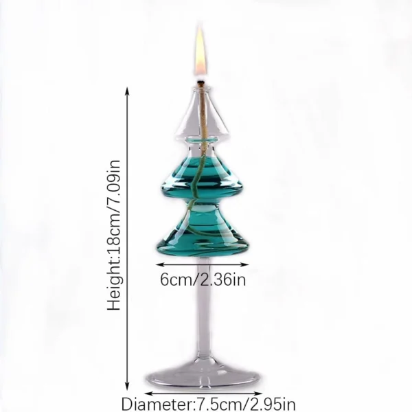 The height of glass Christmas tree candle holder clear kerosene oil lamp is 7.09 in, width is 2.95 in
