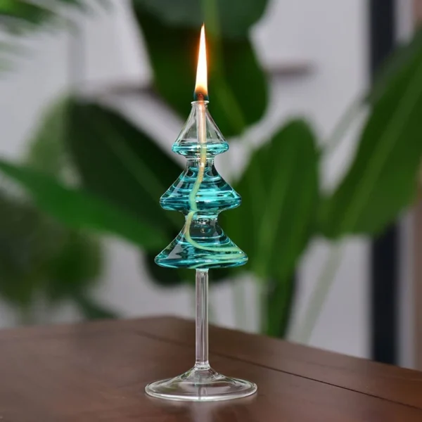 The glass Christmas tree candle holder clear kerosene oil lamp, Front