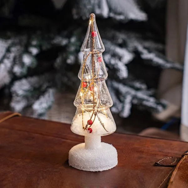 The style C glass Christmas tree desktop ornaments shining luminous night light, front