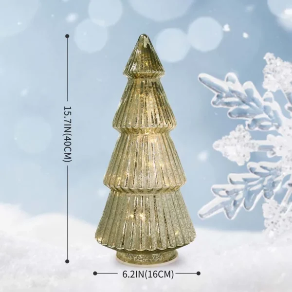 The height of vintage tower shaped glass Christmas tree is 15.7 in, width is 6.2 in