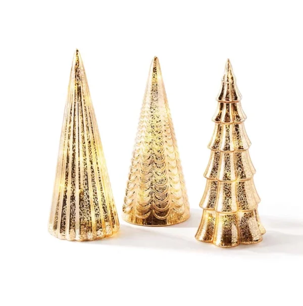 The font of 3 champagne gold mercury finish glass Christmas tree