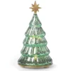 There is a star lit pine tree glass Christmas tree