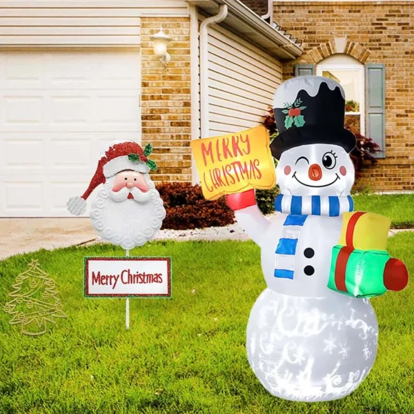 The outdoor display of Inflatable Snowman Christmas ornaments with rotating LED lights