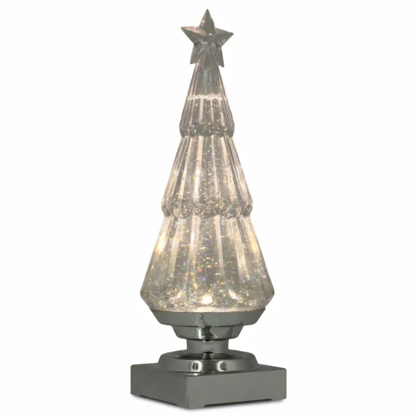 The lighted crystal christmas tree with swirling glitter snow globe, side
