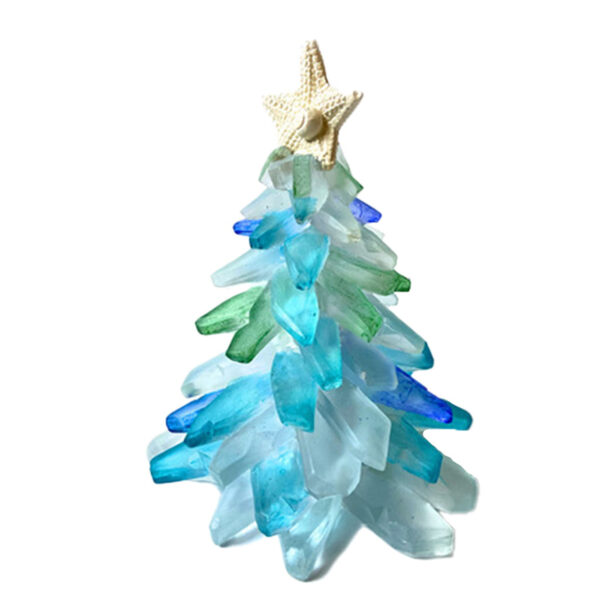 There is a newin blue glass Christmas tree