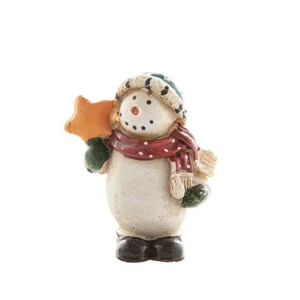 A painted Snowman resin figurine holding a star