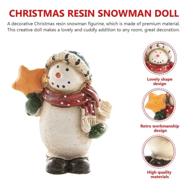 A painted Snowman resin doll holding a star and features of it