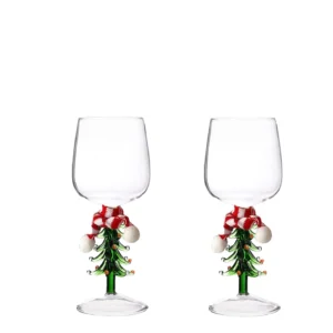 2pcs vintage glass Christmas tree wine glass with scarf