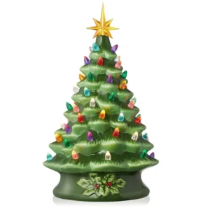 Front of 15" green vintage ceramic Christmas tree