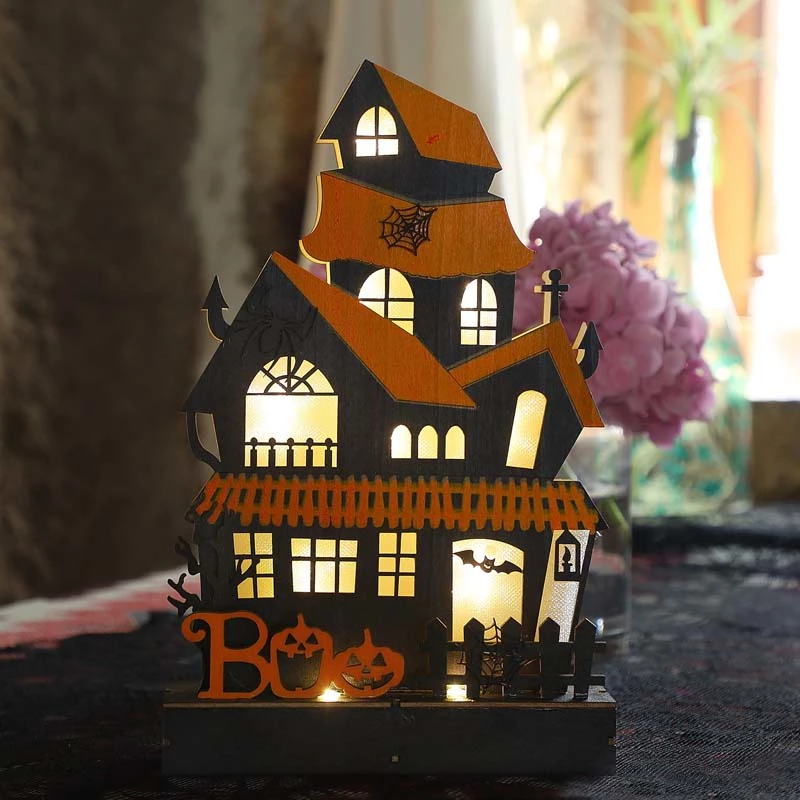 3D Halloween village wooden lighted haunted house, Front