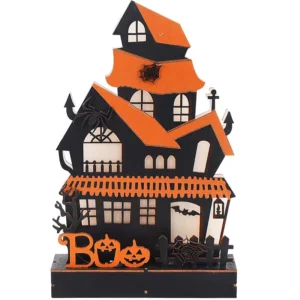 A 3D halloween village wooden lighted haunted house