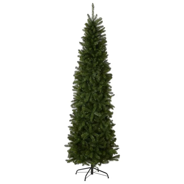 Front of 7.5 ft slim artificial Christmas tree