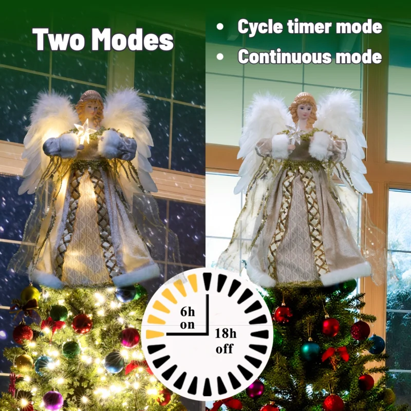 Luxury 12-inch gold tree topper featuring cycle timer mode and continuous mode