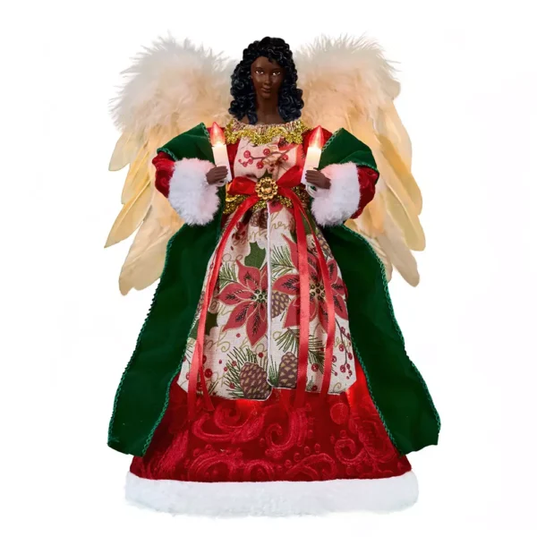 An black woman angel tree topper with red cloth