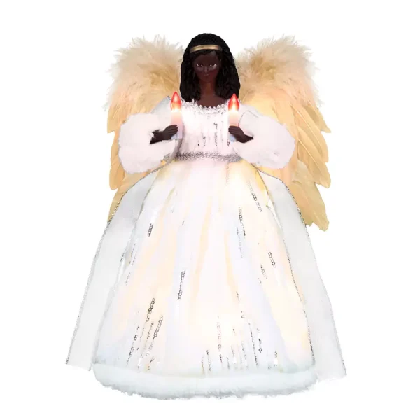 An black woman angel tree topper with white cloth