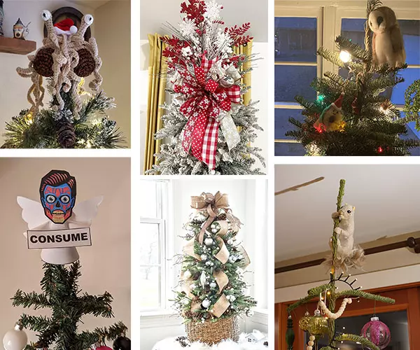 There are six handmade crafts tree toppers