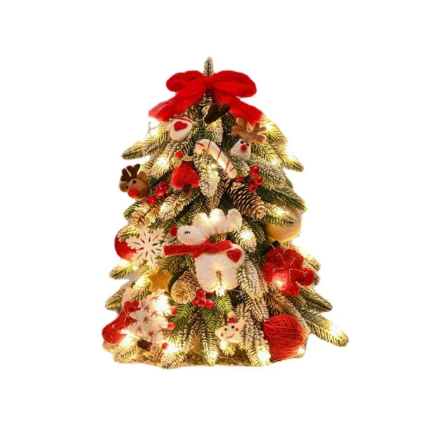 A lighted decorated mini table Christmas tree