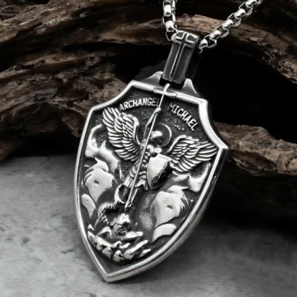 There is a St Michael shield necklace with cross pendant chain