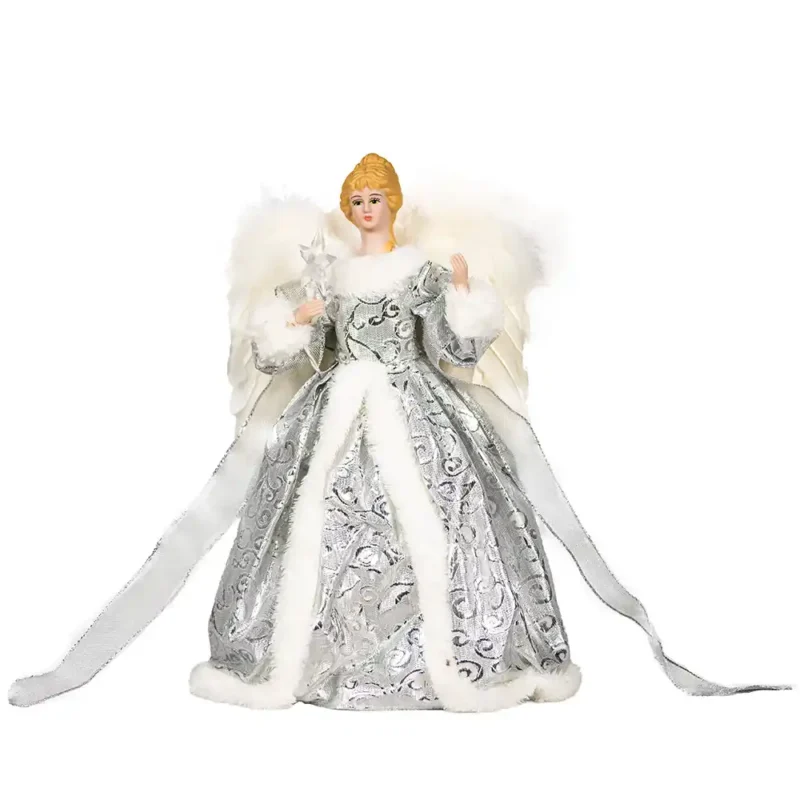 A silver classic angel tree topper lighted