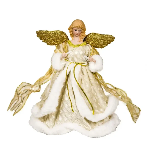 A gold lighted angel Christmas tree topper