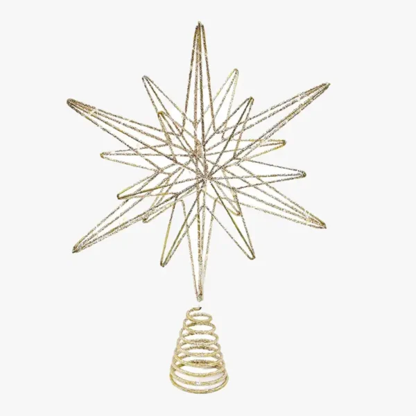 A gold glowing Christmas star tree topper.