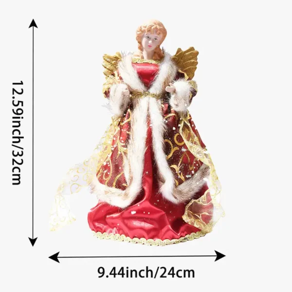 The measurement of an angel tree topper with golden wings.