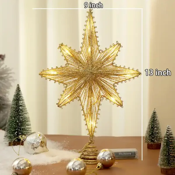 The measurement of a glitter star tree topper.