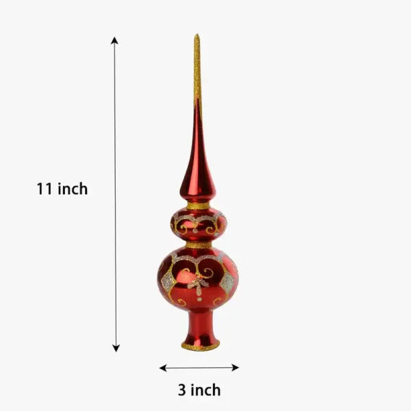 The measurement of a red glass finial tree topper.