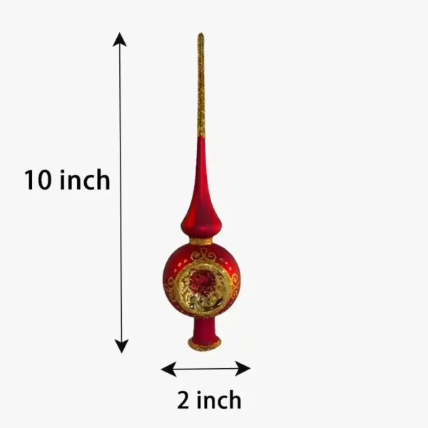 The measurement of a red vintage finial tree topper.