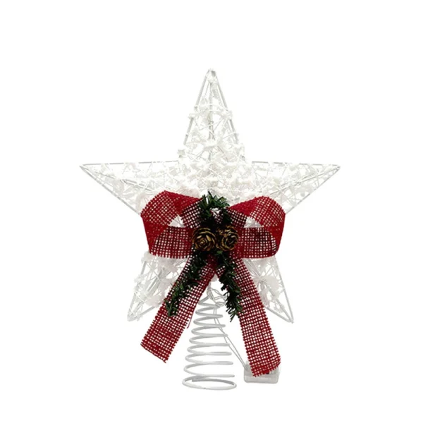 This is a LED star tree topper with a bow