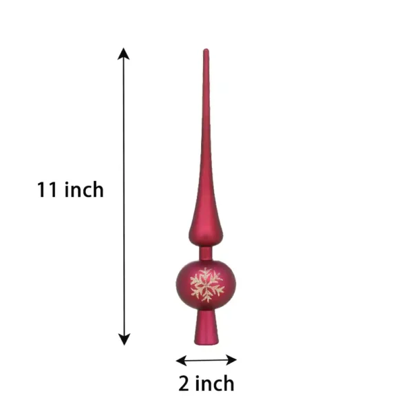 The measurement of a red Christmas tree finial topper.