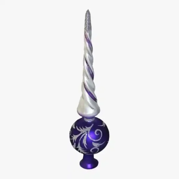 A twisted purple finial tree topper.