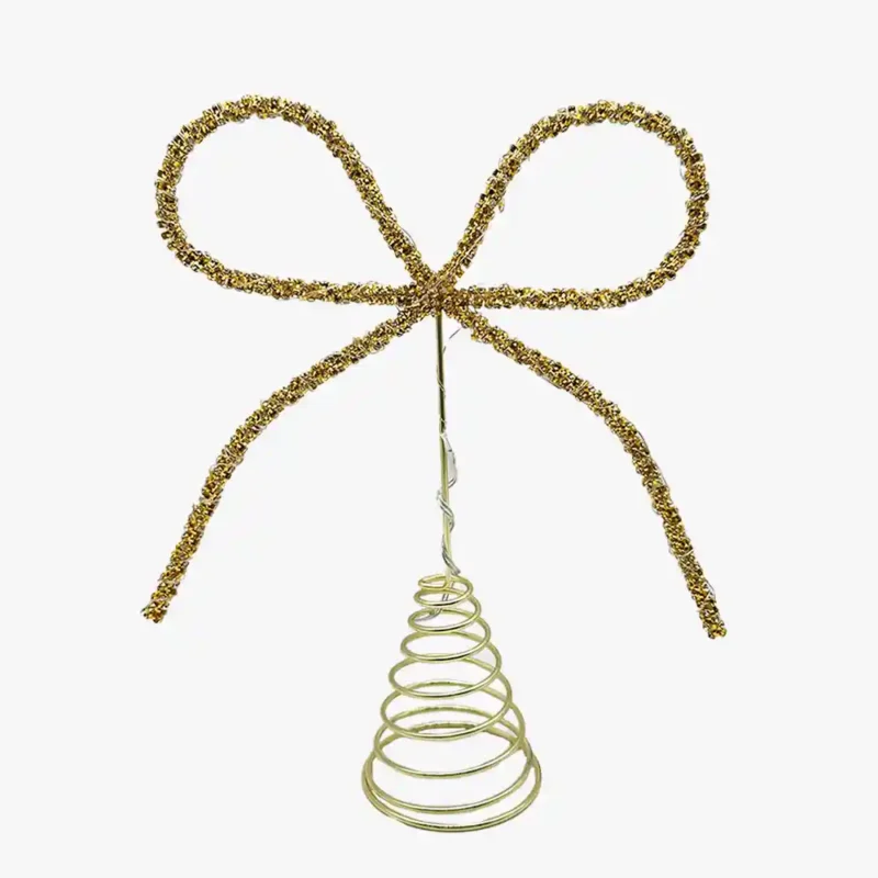 A rhinestone bow tree topper.