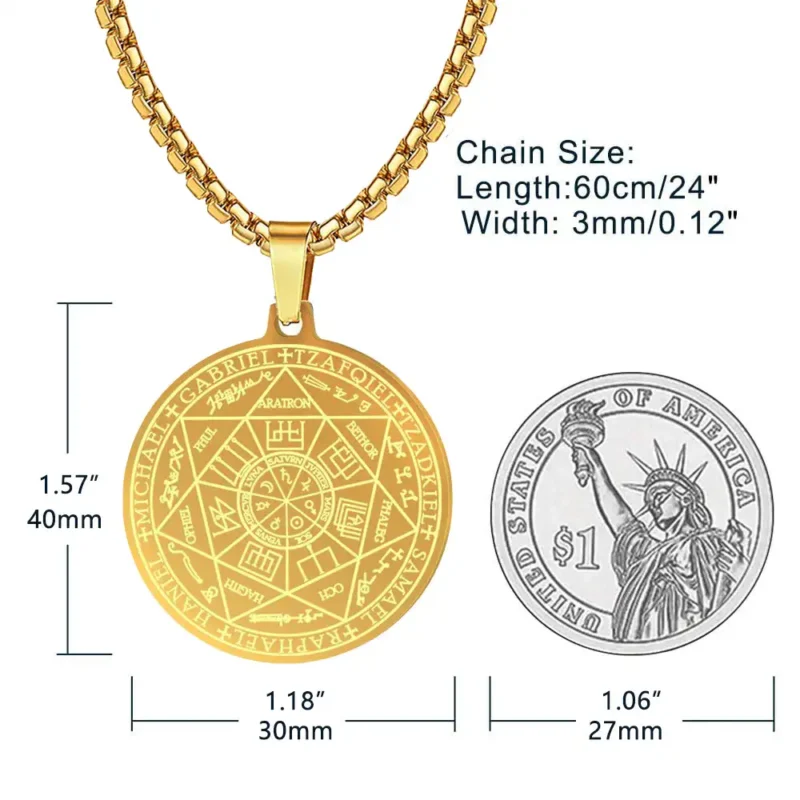 The measurement of a gold Seven Archangels seal.