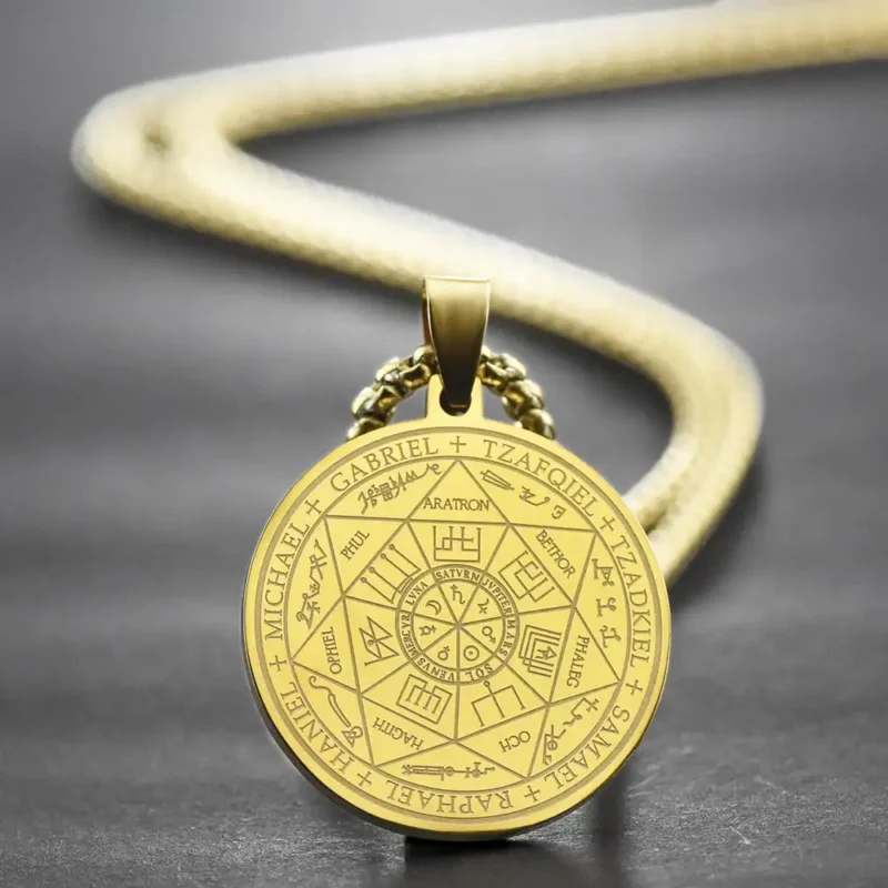 A gold Seven Archangels seal is put on the table.