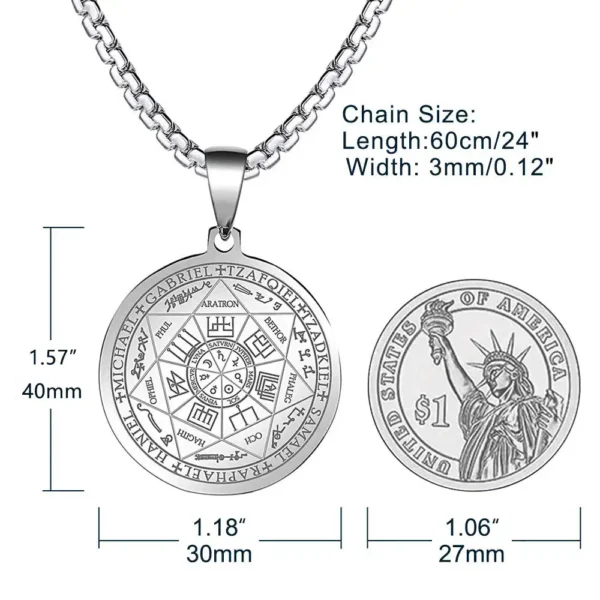The measurement of a silver Seven Archangels pendant.