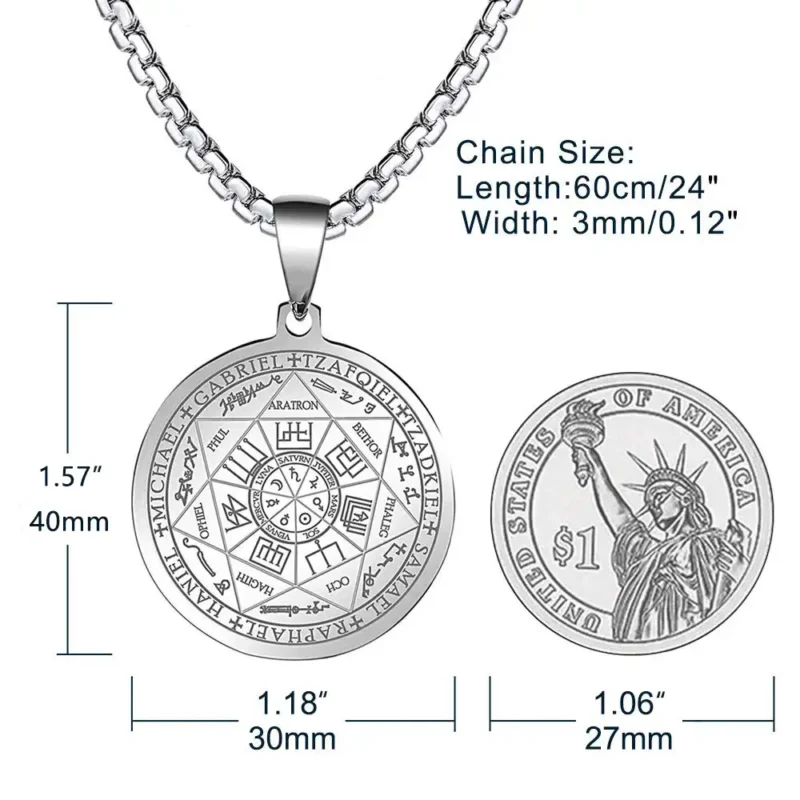 The measurement of a silver Seven Archangels pendant.